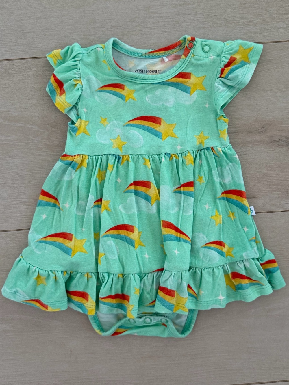 Posh Peanut Mint Green Rainbow Star Ruffle Baby Dress